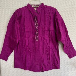 Vtg Boston Trader Women's L. Sleeve Button Up Purple Embroidered Blouse Sz 10